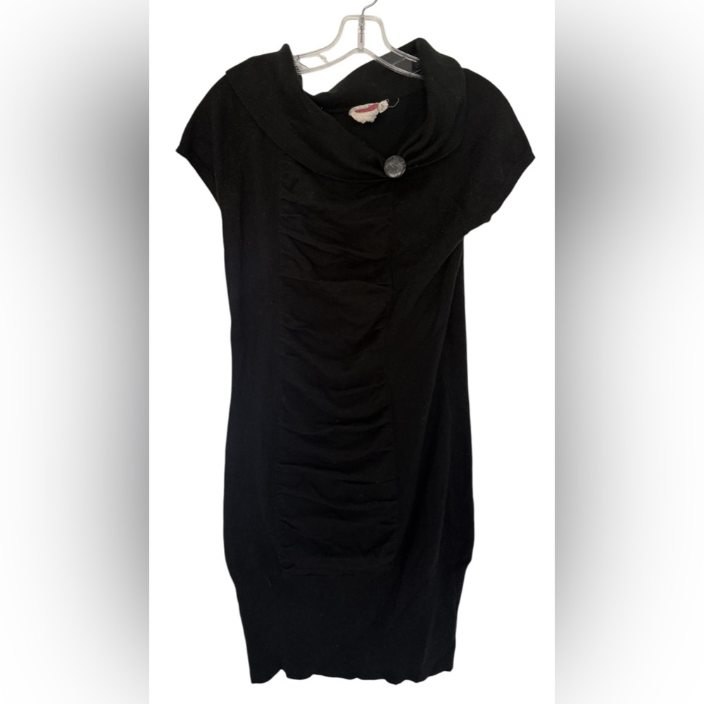Derek Heart Black Ruched Button-Detail Little Black Stretch Dress L Y2K